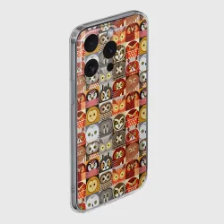 Чехол для iPhone 15 Pro Max силиконовый с защитой камеры Совы Плитка - фото 2