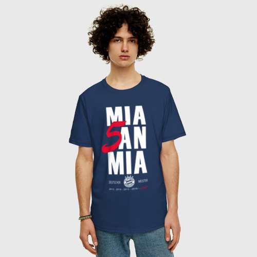 Мужская футболка хлопок Oversize Bayern Munchen - Mia San Mia, цвет темно-синий - фото 3