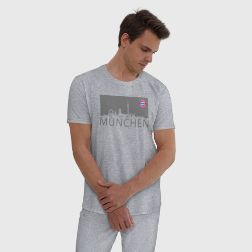 Мужская пижама хлопок Bayern Munchen - Munchen City grey (2022), цвет меланж - фото 3