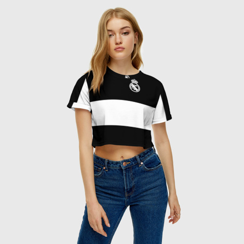 Женская футболка Crop-top 3D Real Madrid Black Collection, цвет 3D печать - фото 3