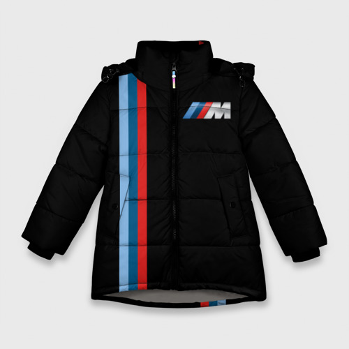 Зимняя куртка для девочек 3D BMW black collection БМВ, цвет светло-серый