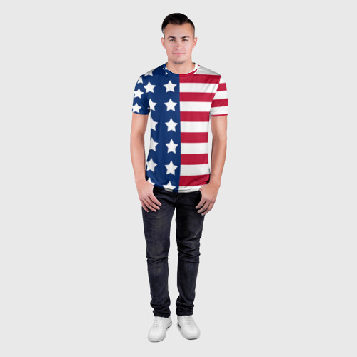 Мужская футболка 3D Slim USA flag американский флаг, цвет 3D печать - фото 4