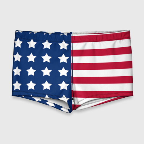 Мужские купальные плавки с принтом USA flag американский флаг, вид спереди №1