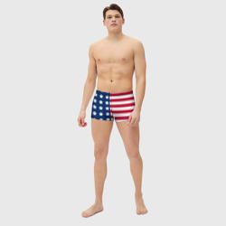 Плавки с принтом USA flag американский флаг для мужчины, вид на модели спереди №3. Цвет основы: белый