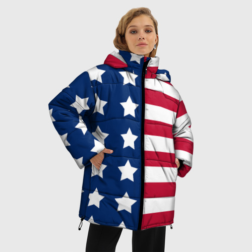 Женская зимняя куртка Oversize USA flag американский флаг, цвет черный - фото 3