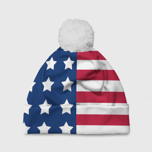 Шапка 3D c помпоном USA flag американский флаг, цвет 3D печать