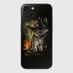 Чехол для iPhone 15 силиконовый с защитой камеры Ведьмин котенок