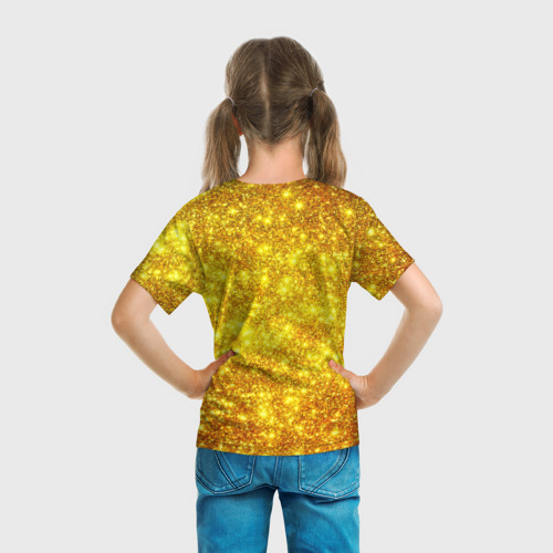Детская футболка 3D с принтом Золотой блеск, вид сзади #2