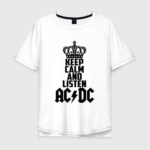 Мужская футболка хлопок Oversize Keep calm and listen AC/DC, цвет белый