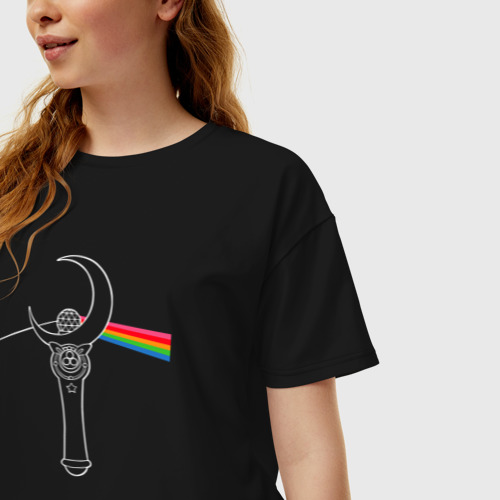 Женская футболка хлопок Oversize Лунная палочка, цвет черный - фото 3