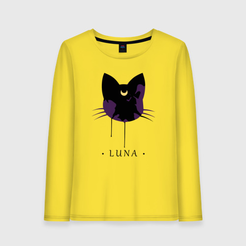 Женский лонгслив хлопок с принтом Luna кошка, вид спереди #2