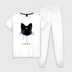 Женская пижама с белой футболкой хлопок Luna кошка