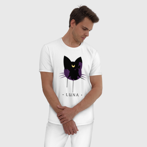 Мужская пижама хлопок Luna кошка, цвет белый - фото 3