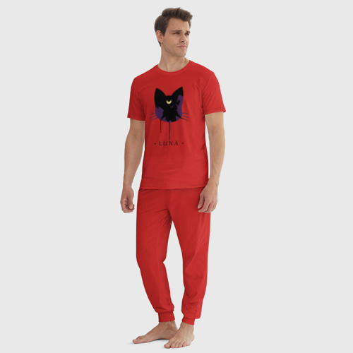 Мужская пижама хлопок Luna кошка, цвет красный - фото 5