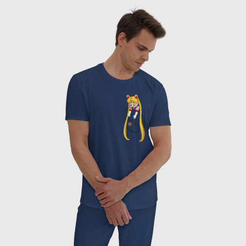 Мужская пижама хлопок Little Pocket Moon, цвет темно-синий - фото 3
