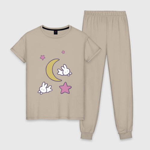 Женская пижама хлопок с принтом Луна, вид спереди #2