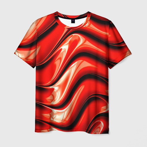 Мужская футболка 3D Жидкие металл (красный)