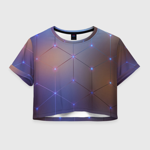 Женская футболка Crop-top 3D Нейронная сеть неоновая