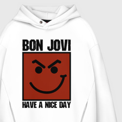 Худи с принтом Bon Jovi, have a nice day для мужчины, вид на модели спереди №3. Цвет основы: белый
