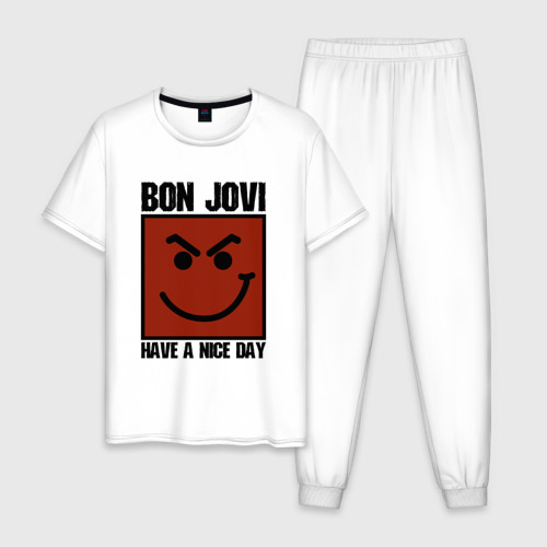 Мужская пижама хлопок Bon Jovi, have a nice day, цвет белый