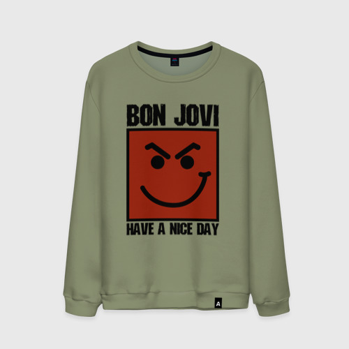 Мужской свитшот хлопок Bon Jovi, have a nice day, цвет авокадо