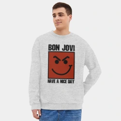 Мужской свитшот oversize без начеса хлопок Bon Jovi, have a nice day - фото 2