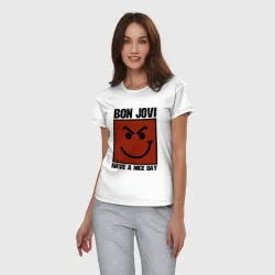 Женская пижама с белой футболкой хлопок Bon Jovi, have a nice day - фото 2