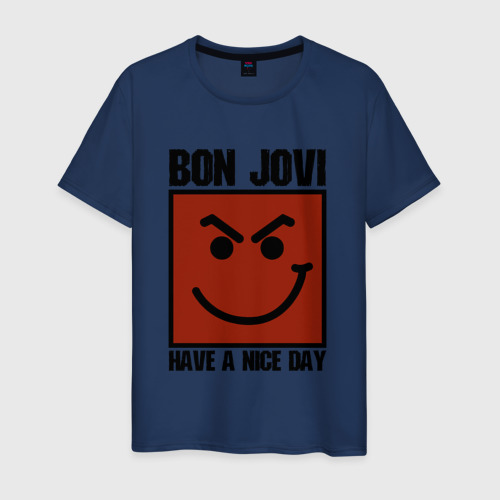 Мужская футболка хлопок Bon Jovi, have a nice day, цвет темно-синий