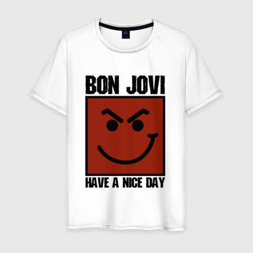 Мужская футболка хлопок Bon Jovi, have a nice day, цвет белый