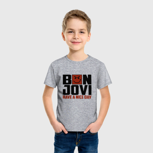 Детская футболка хлопок с принтом Bon Jovi, have a nice day, фото на моделе #1