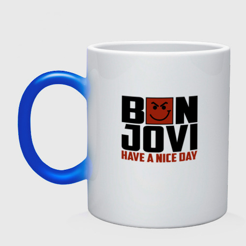 Кружка хамелеон Bon Jovi, have a nice day, цвет белый + синий