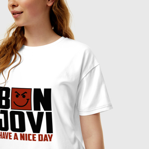 Женская футболка хлопок Oversize Bon Jovi, have a nice day, цвет белый - фото 3