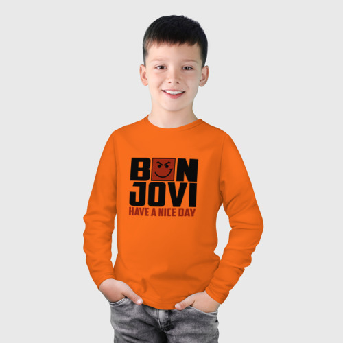Детский лонгслив хлопок с принтом Bon Jovi, have a nice day, фото на моделе #1