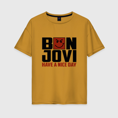 Женская футболка хлопок Oversize Bon Jovi, have a nice day, цвет горчичный