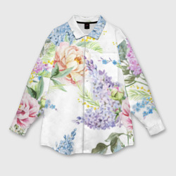 Сирень и Пионы – Женская рубашка oversize 3D с принтом купить