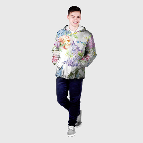 Мужская куртка 3D Сирень и Пионы, цвет 3D печать - фото 3
