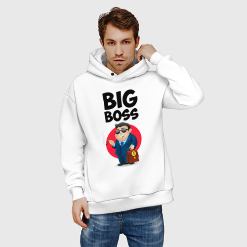 Мужское худи Oversize хлопок Big Boss / Начальник, цвет белый - фото 3