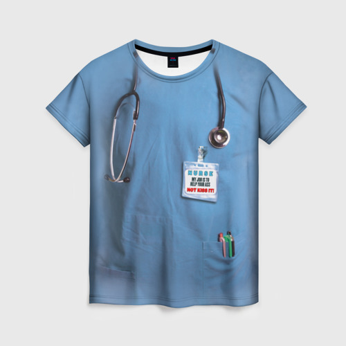 Женская футболка 3D с принтом Костюм врача, вид спереди #2