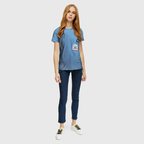 Женская футболка 3D с принтом Костюм врача, вид сбоку #3