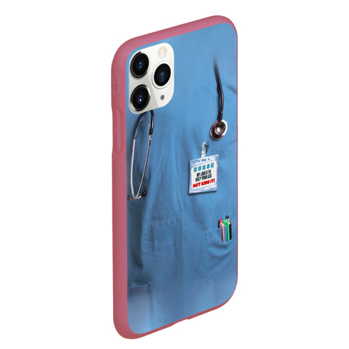 Чехол для iPhone 11 Pro Max матовый Костюм врача, цвет малиновый - фото 3
