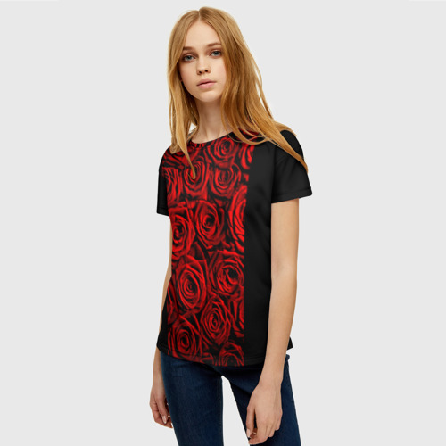 Женская футболка 3D RED ROSES / КРАСНЫЕ РОЗЫ, цвет 3D печать - фото 3