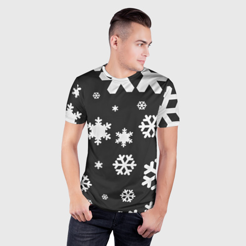 Мужская футболка 3D Slim Снежинки, цвет 3D печать - фото 3