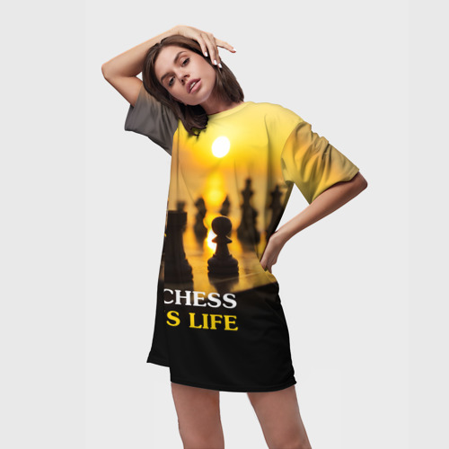 Платье-футболка 3D Шахматы - это жизнь, цвет 3D печать - фото 3