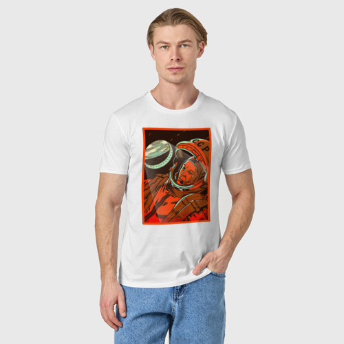 Мужская футболка хлопок Юрий Гагарин, цвет белый - фото 3