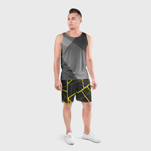 Мужские шорты спортивные Желтая сетка, цвет 3D печать - фото 4