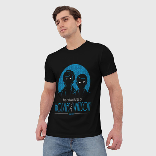 Мужская футболка 3D с принтом Холмс и Ватсон 221B, фото на моделе #1