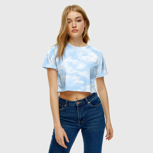 Женская футболка Crop-top 3D Облака, цвет 3D печать - фото 3