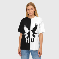 Женская футболка oversize 3D Черно-белый Hollywood Undead - фото 2