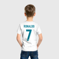 Футболка с принтом Криштиану Роналду Форма 2018 для ребенка, вид на модели сзади №2. Цвет основы: белый