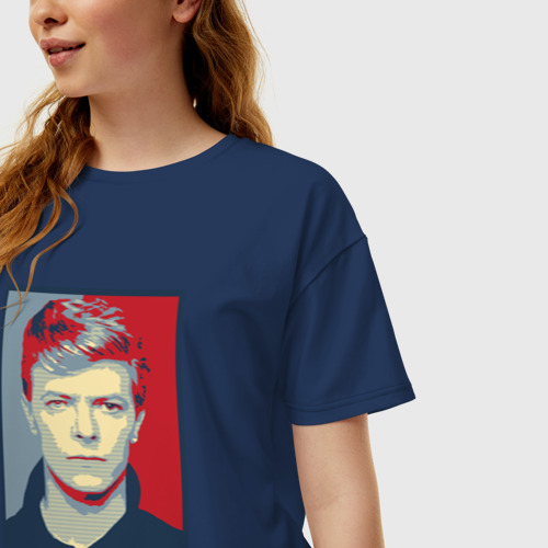 Женская футболка хлопок Oversize David Bowie, цвет темно-синий - фото 3